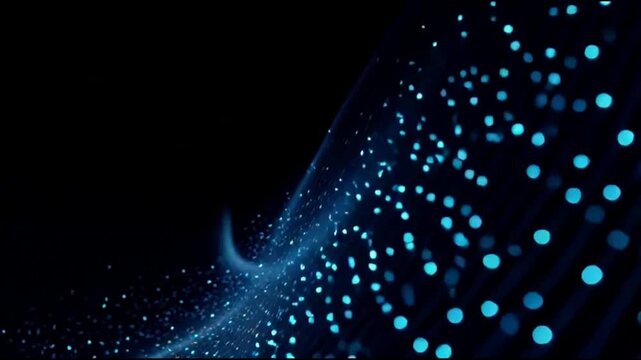 Abstract blue glowing background with flowing light waves and digital energy pattern