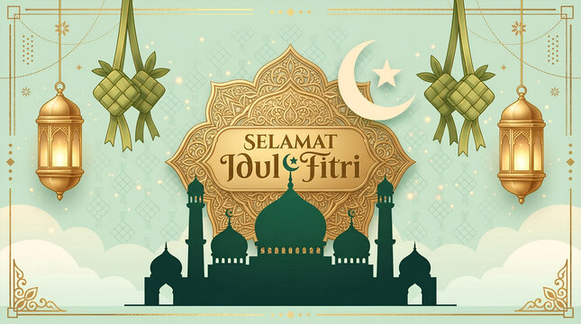 Selamat Idul Fitri Design Element for Islamic Holiday Use