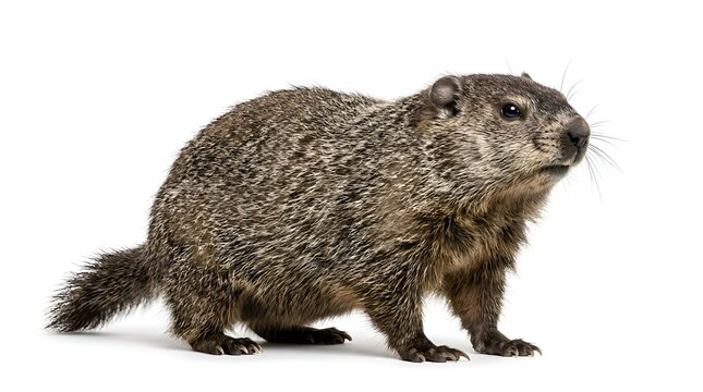 Groundhog Woodchuck Standing Isolated on Plain White Background for Nature Studies