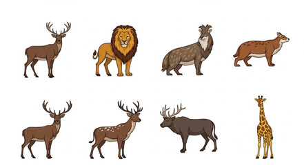 Fototapeta premium Collection of Diverse Wild Animals in Realistic Style.