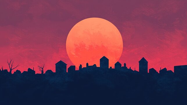 Halloween spectacle under blood moon spooky landscape illustration art dramatic environment artistic viewpoint