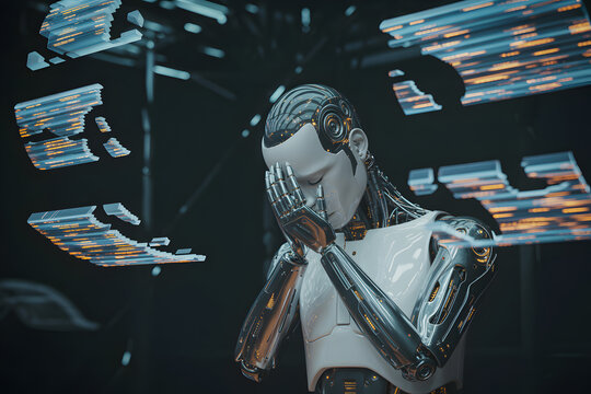 futuristic cyborg dj performing at a disco in space club with neon lights