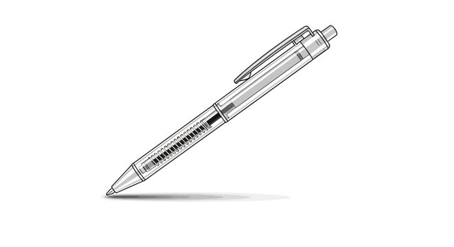 Ballpoint pen casting shadow on transparent background with copy space
