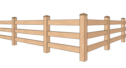 Obraz premium Sturdy wooden post and rail fence creates a clear boundary or enclosure for a garden or farm field in this clean and simple line drawing.