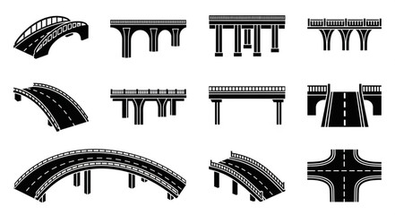 Fototapeta premium Collection of Bridge Silhouettes and Architectural Designs.