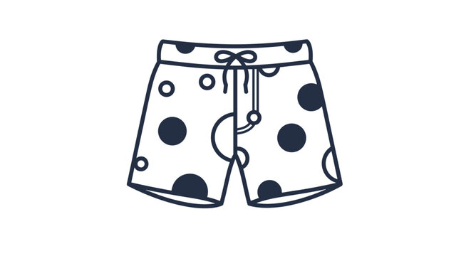 Stylish white swim shorts with navy blue polka dots and a drawstring waist, ideal for summer beach and pool activities.