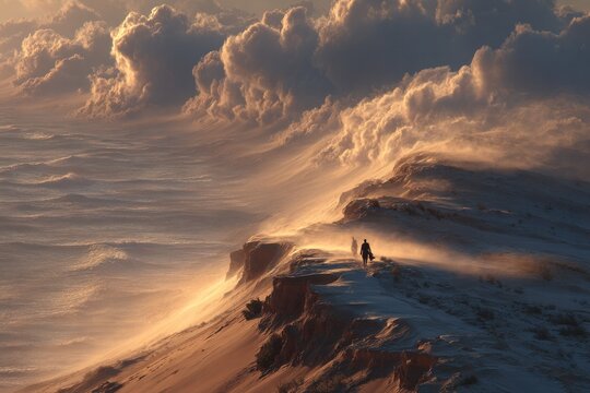 Windswept Desert Journey Under Cloudy Sky