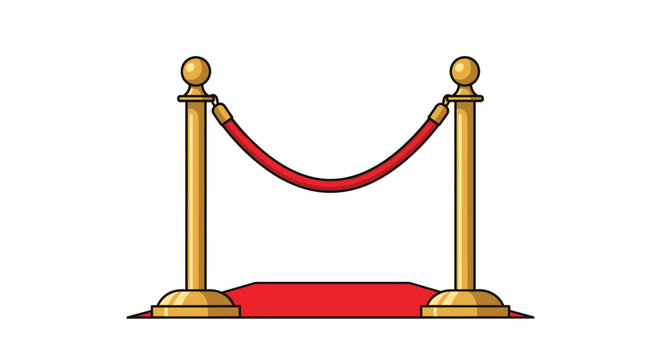 Prestigious velvet red carpet walkway with golden stanchions and red velvet rope for VIP events and premieres.