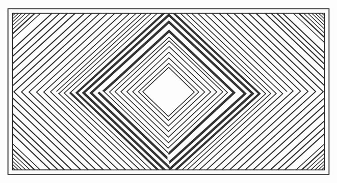 Geometric background featuring a series of concentric diamond shapes made of black lines on a white background for modern design projects.