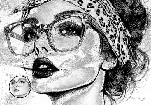 Pencil Sketch Photo Effect Design Template with Hand Drawn Charcoal Texture for Portraits
