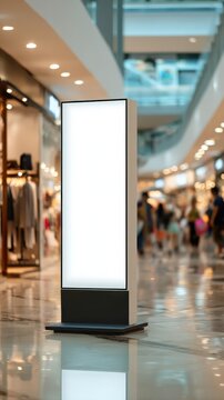 Empty Advertising Lightbox Stand in Modern Shopping Mall Interior