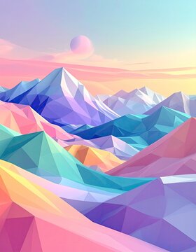 Abstract geometric mountain landscape in pastel hues