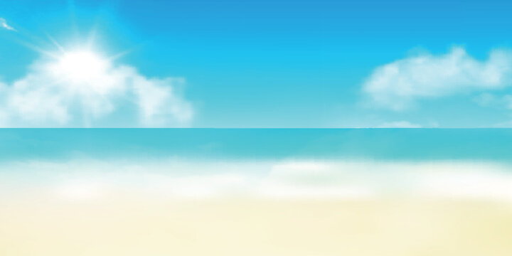 Bright sunny beach with blue sky and soft clouds