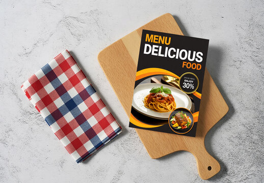 Realistic Restaurant Menu Mockup on Cutting Board