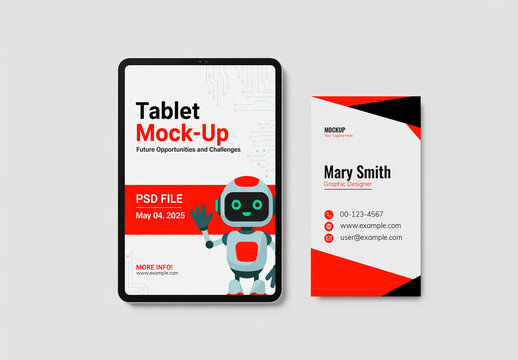 Realistic Tablet and Business Card Mockup