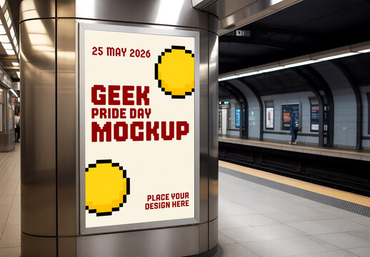 Realistic Subway Station Billboard Mockup