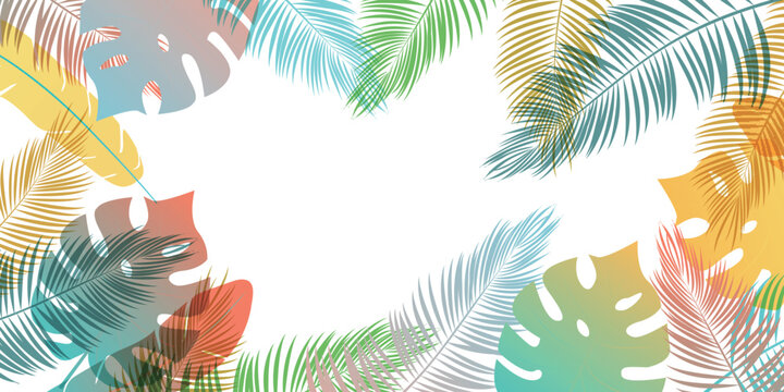 Colorful tropical palm leaves border background design