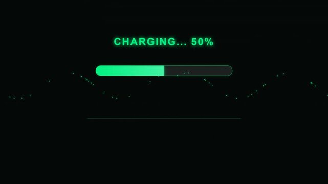 Neon Green Digital Battery Charging Progress Bar on Black Background