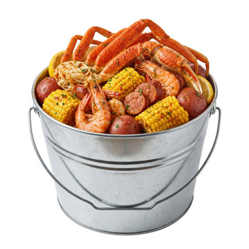 Louisiana style seafood boil bucket with crab and corn