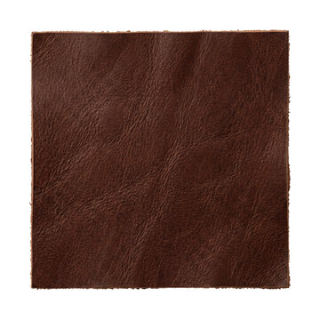 Brown textured leather fabric swatch on transparent background