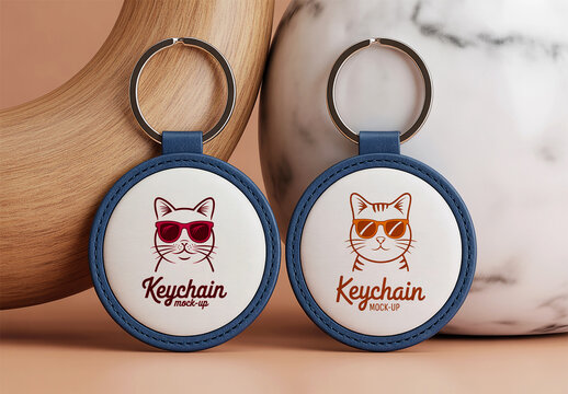 Round Leather Keychain Mockup