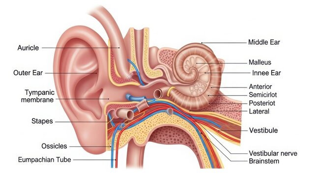 Human ear anatomy diagram illustrating structure