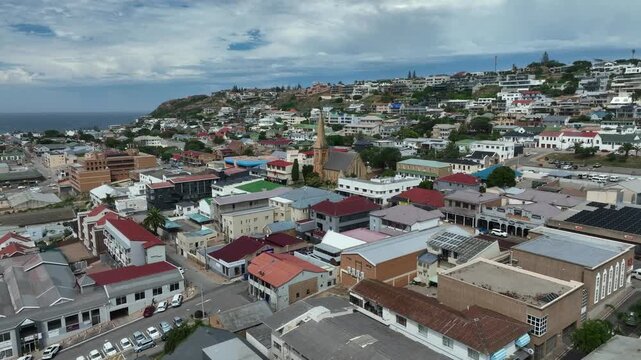Drone flight towards St. Peter's Anglican Church in Mossel Bay, South Africa.