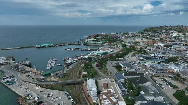 Pan right aerial view of Mossel Bay in South Africa.