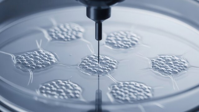 Scientific process with microfluidic patterns and precision needle