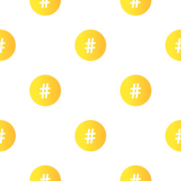 Seamless pattern of yellow circles with hashtag symbols on a transparent background