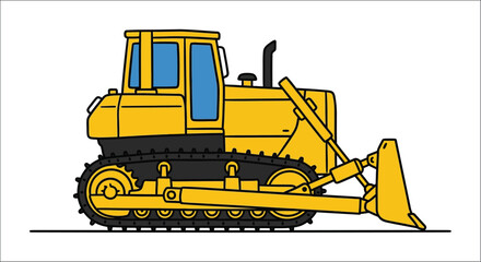 yellow bulldozer illustration side view on white background © vectors home
