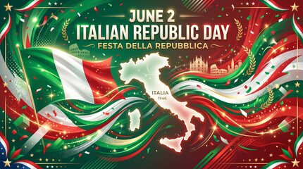 Italian republic day celebration with colorful ribbons and confetti on june 2nd festa della repubblica