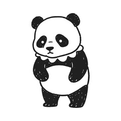 Naklejka premium Minimalist sad panda character. Feline bear vector illustration with unhappy expression isolated on white background.