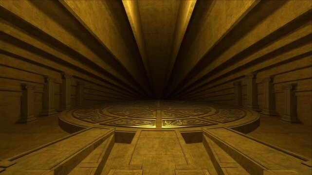 ゲーム向け暗い石上の黄金ルーンを持つファンタジーアリーナステージ