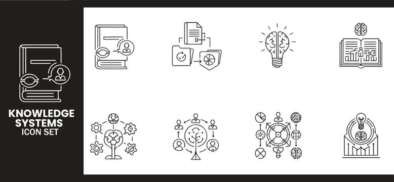 Knowledge Systems Management and Business Intelligence Strategy Line Icon Set