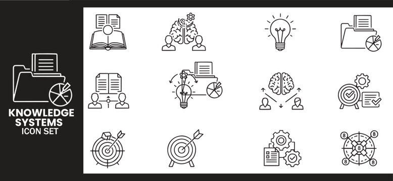 Knowledge Systems and Education Strategy Thin Line Icon Set