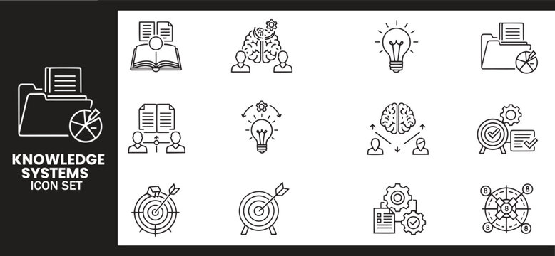 Knowledge Systems and Data Management Thin Line Icon Set