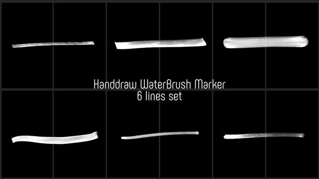 Handdraw WaterBrush Marker 6 Lines Set Motion Animation &ndash; Black Background Overlay