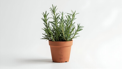 Fototapeta premium rosemary plant in pot isolated on white background fresh green herb with detailed leaves minimal natural kitchen ingredient aromatic plant clean studio lighting high quality image