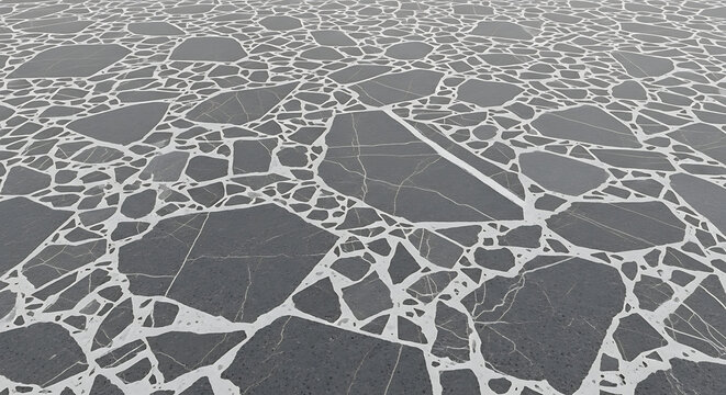 Grey stone mosaic floor with white grout and cracked pattern