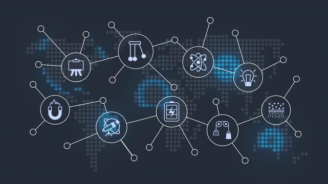 Physics animated banner with line icons. School subject. Natural science. Stem education. Lab equipment. Outline symbols on dynamic background. HD video for website header and presentation