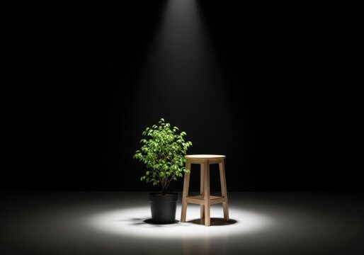 Simple stage setup with plant and stool
