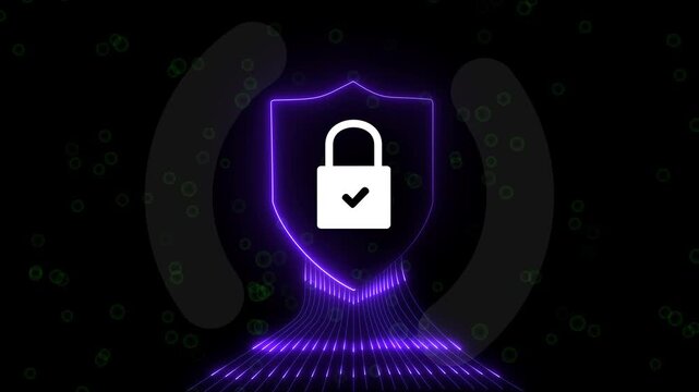 Cybersecurity animation with glowing shield icon protecting encrypted digital data on  network. Futuristic cybersecurity shield glowing,4K animated .4k animation video,4k
