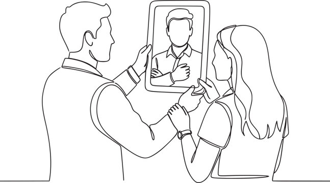 Coach Holding Mirror Showing Powerful Reflection to Mentee, Potential