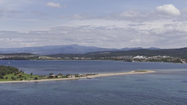 Aerial Drone View of Cicek Island in Ayvalik, Turquoise Aegean Sea and Coastal Landscape Turkey