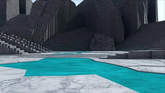 ゲーム向け玄武岩上のターコイズ色の魔法陣を持つアリーナステージ