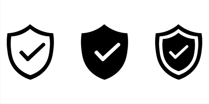 Shield check mark icon or security shield protection icon with tick symbol.