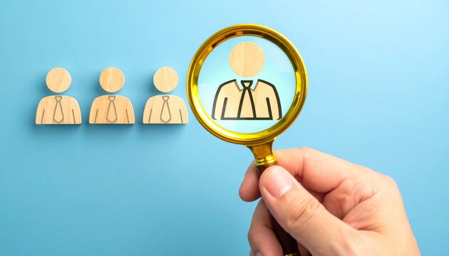 Magnifying glass highlighting candidate recruitment selection