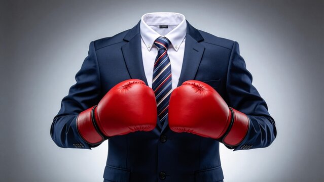Businessman in suit with boxing gloves