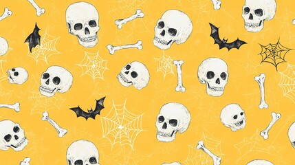 Obraz premium Halloween celebration theme with skull patterns festive background graphic design spooky atmosphere vibrant colors